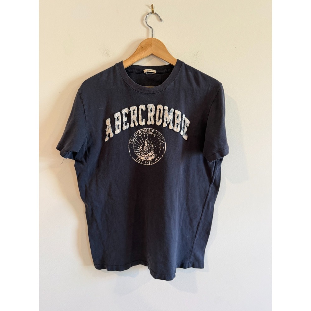 Vintage Abercrombie & Fitch Muscle T-Shirt Mens Medium Blue Embroidered Y2K